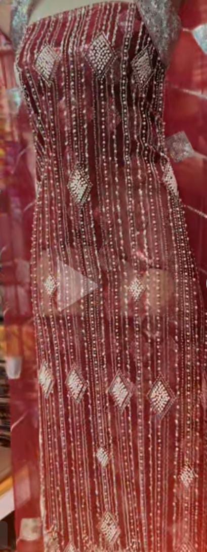 Women’s Semi-Formal 3-Piece Suit – Maroon Red with White Beads