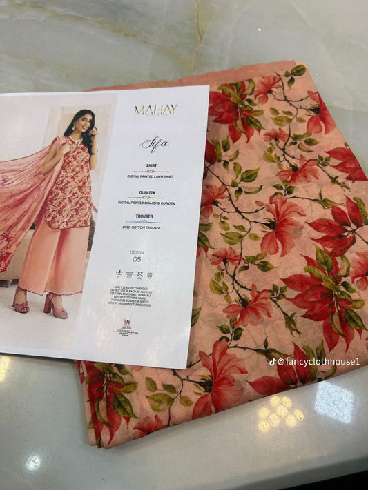 Women’s Unstitched 3-Piece Lawn Suit – Peach Floral Print